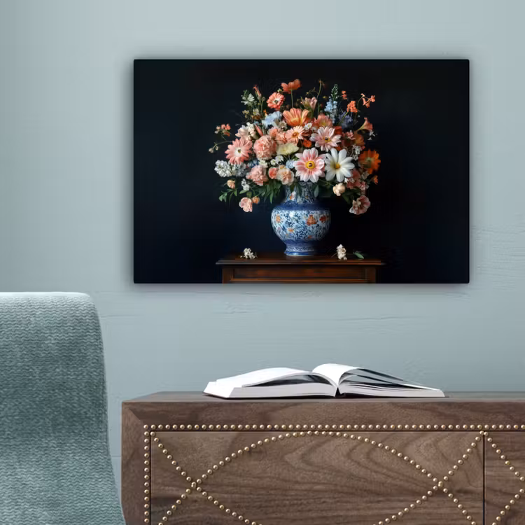 Hout - Vaas - Kleuren - Bloemen canvas 2cm klein -sfeer4