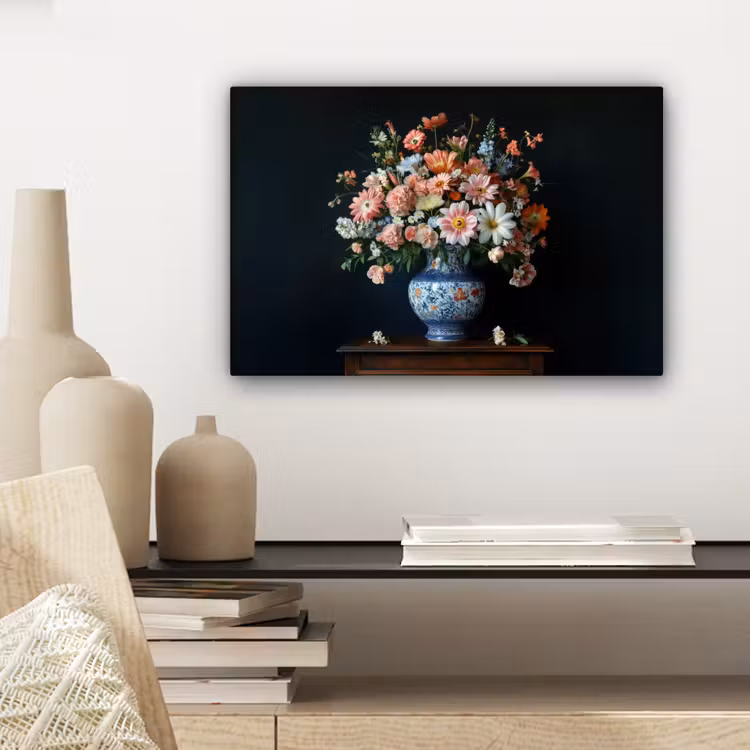 Hout - Vaas - Kleuren - Bloemen canvas 2cm klein -sfeer6