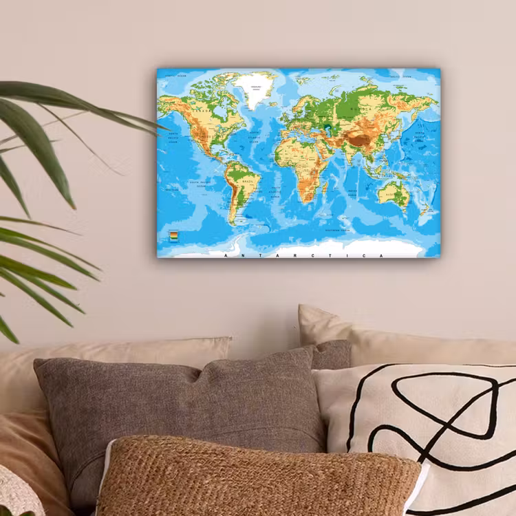 Wereldkaart - Atlas - Kleuren - Kids - Jongens - Meisjes canvas 2cm klein -sfeer1