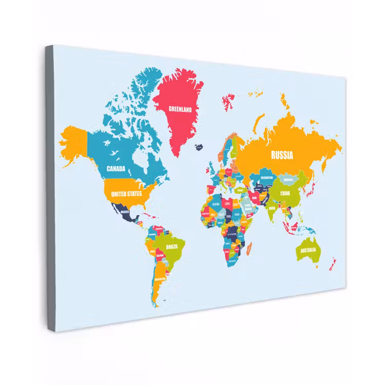 Wereldkaart - Kleuren - Letters - Kinderen - Jongens - Meisjes canvas 2cm klein -z3d