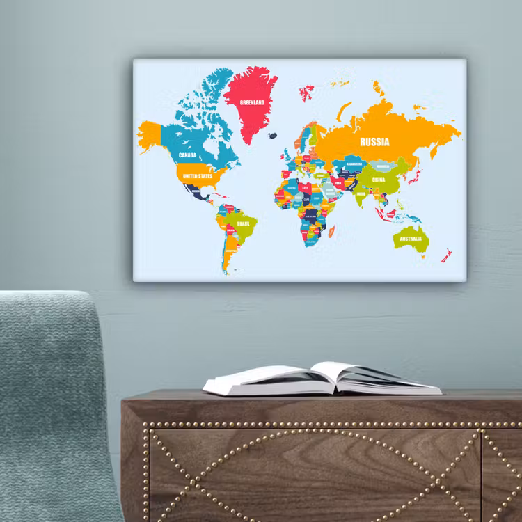 Wereldkaart - Kleuren - Letters - Kinderen - Jongens - Meisjes canvas 2cm klein -sfeer4
