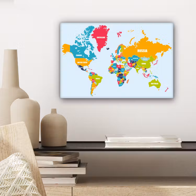 Wereldkaart - Kleuren - Letters - Kinderen - Jongens - Meisjes canvas 2cm klein -sfeer6