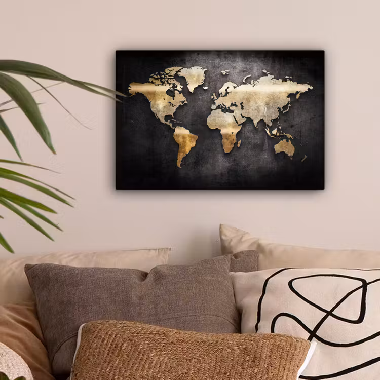Wereldkaart - Goud - Aarde canvas 2cm klein -sfeer1