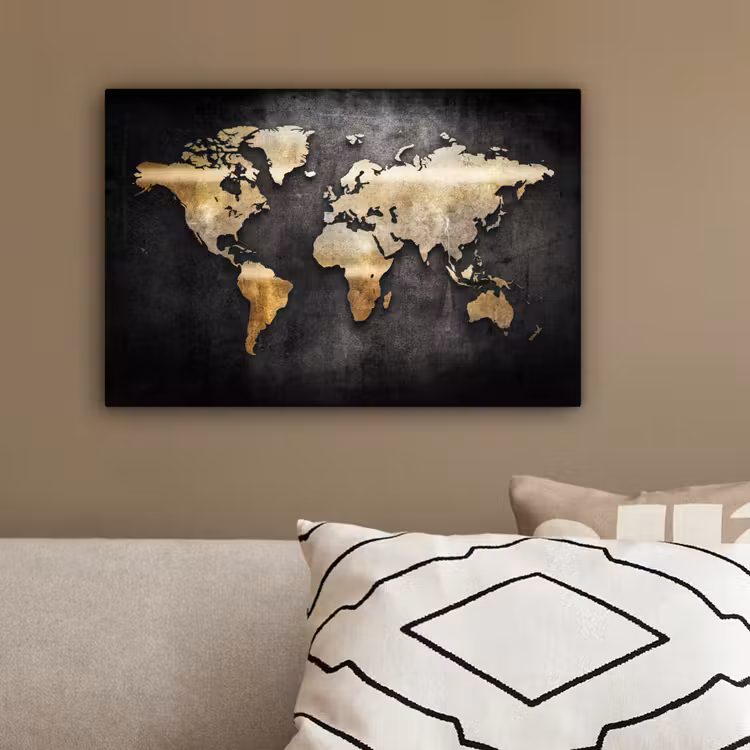 Wereldkaart - Goud - Aarde canvas 2cm klein -sfeer3