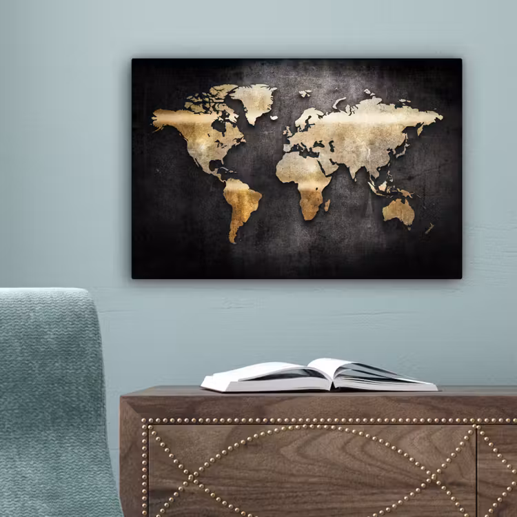Wereldkaart - Goud - Aarde canvas 2cm klein -sfeer4