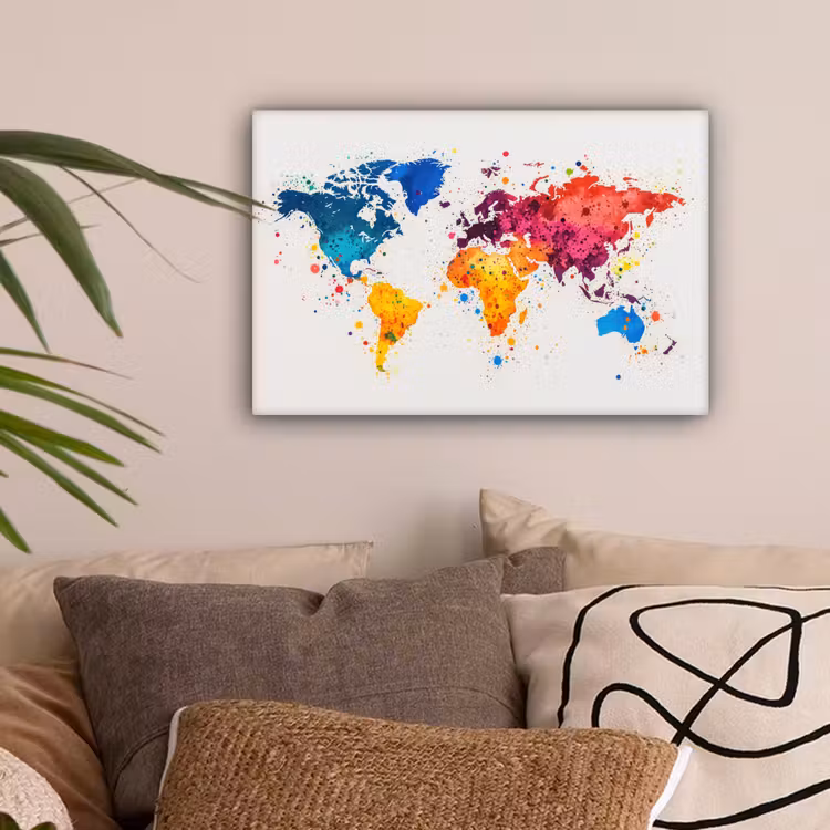 Wereldkaart - Graffiti - Kleurrijk canvas 2cm klein -sfeer1