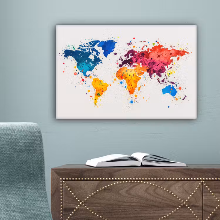 Wereldkaart - Graffiti - Kleurrijk canvas 2cm klein -sfeer4
