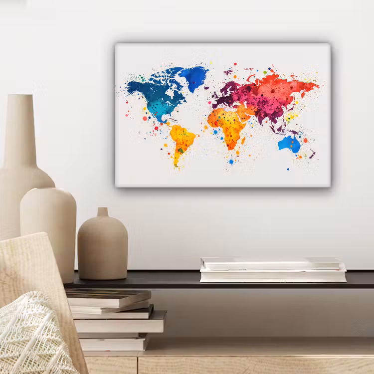 Wereldkaart - Graffiti - Kleurrijk canvas 2cm klein -sfeer6