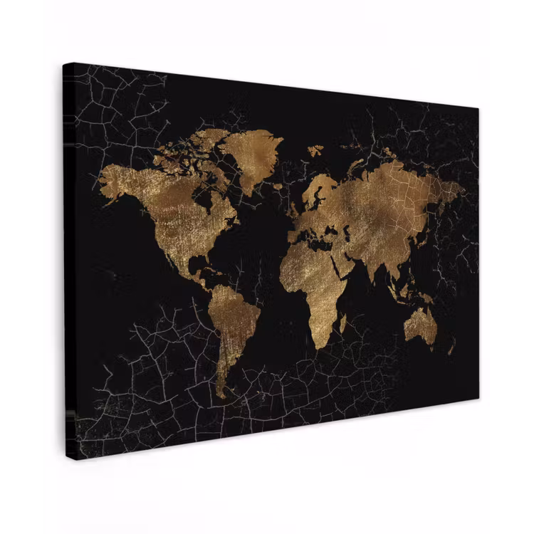Wereldkaart - Marmer - Goud canvas 2cm klein -z3d