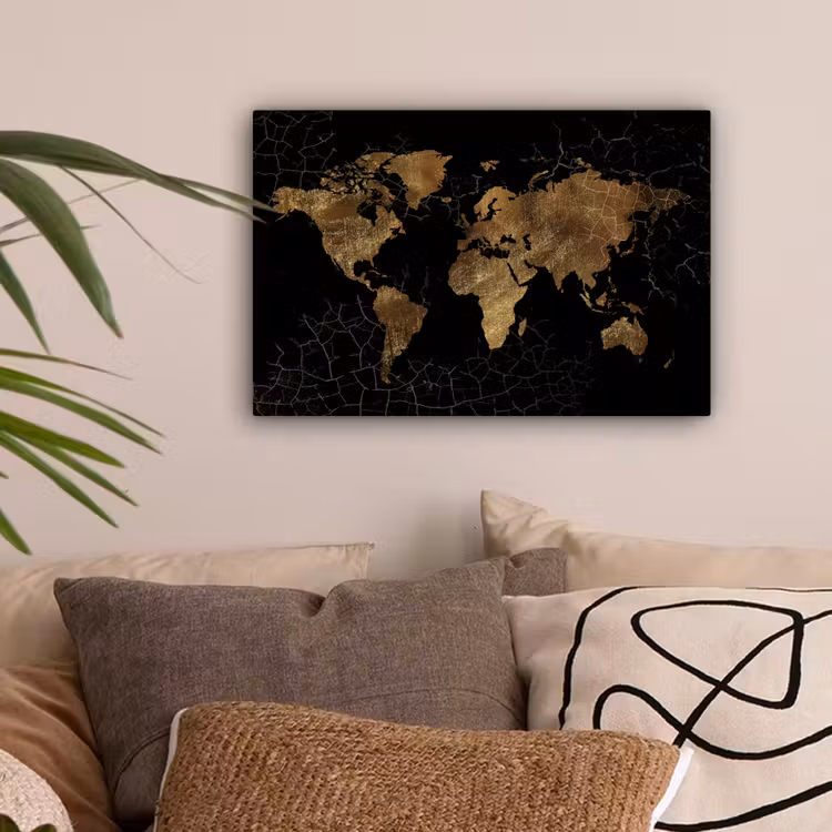 Wereldkaart - Marmer - Goud canvas 2cm klein -sfeer1