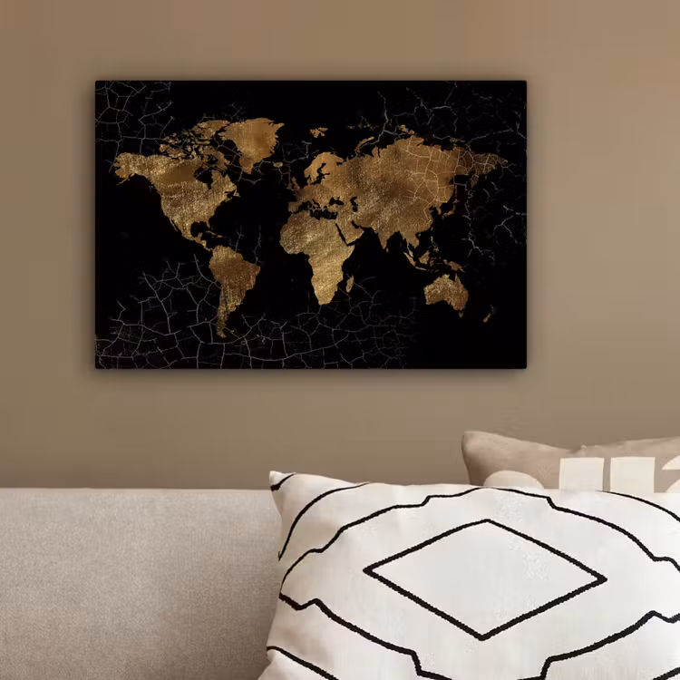 Wereldkaart - Marmer - Goud canvas 2cm klein -sfeer3
