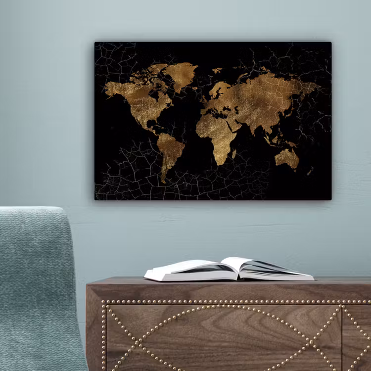 Wereldkaart - Marmer - Goud canvas 2cm klein -sfeer4