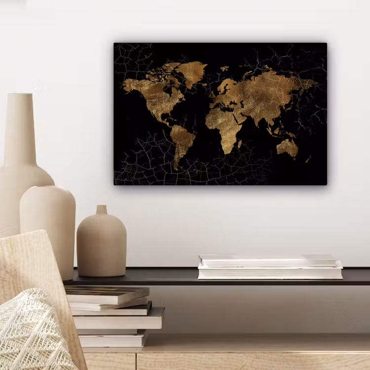 Wereldkaart - Marmer - Goud canvas 2cm klein -sfeer6