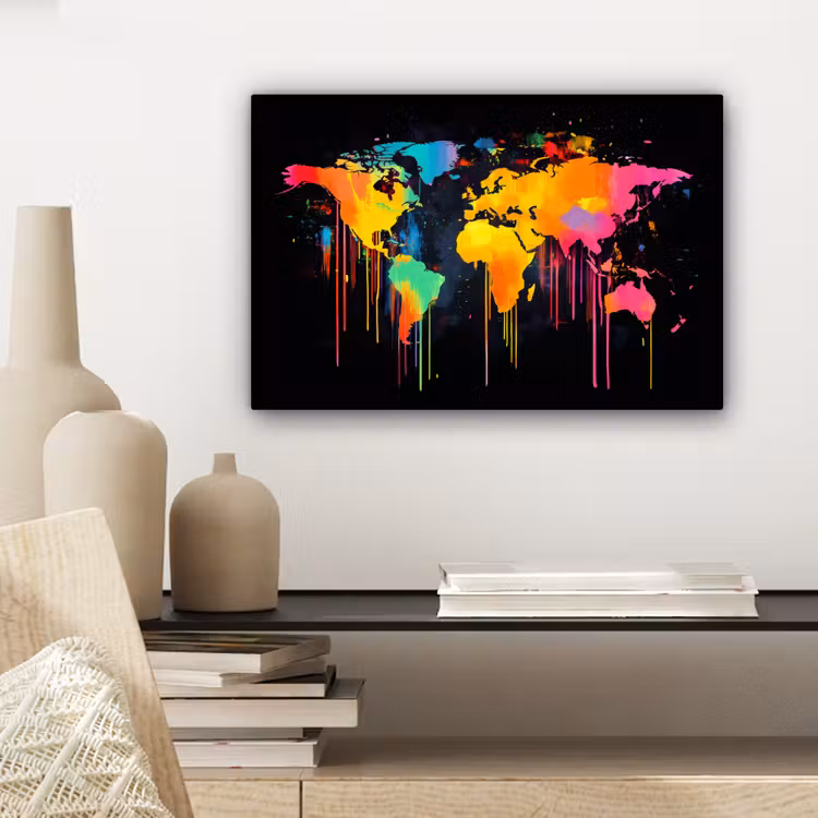 Wereldkaart - Verf - Kleurrijk - Graffiti - Wereld canvas 2cm klein -sfeer6