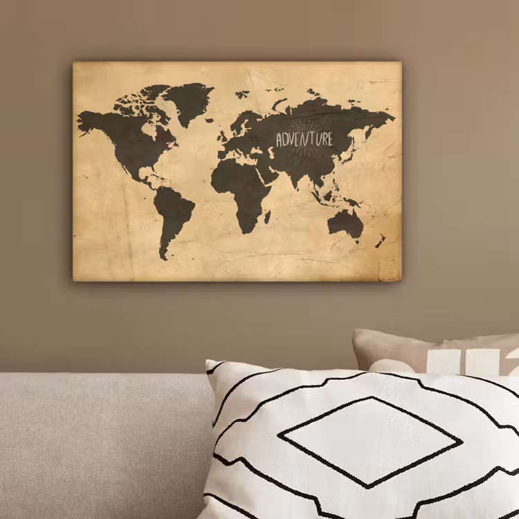 Wereldkaart - Quote - Vintage canvas 2cm klein -sfeer3
