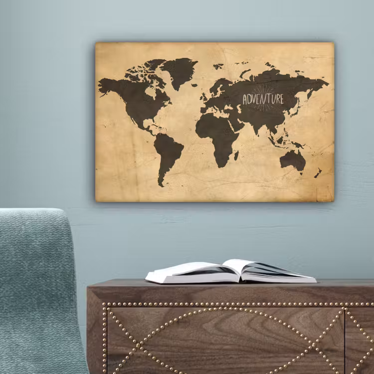 Wereldkaart - Quote - Vintage canvas 2cm klein -sfeer4