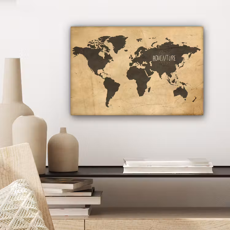 Wereldkaart - Quote - Vintage canvas 2cm klein -sfeer6