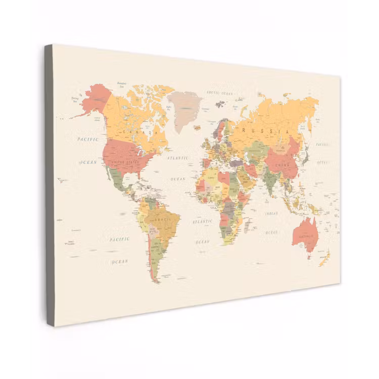 Wereldkaart - Realistisch - Beige canvas 2cm klein -z3d