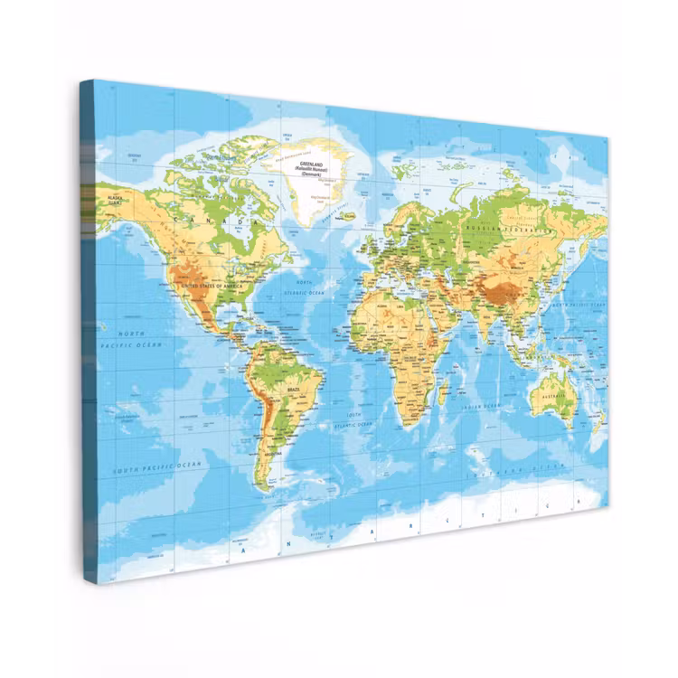 Wereldkaart - Staatkundig - Blauw - Aarde - Educatief canvas 2cm klein -z3d