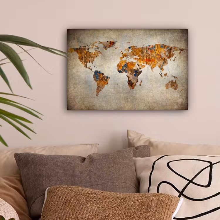 Wereldkaart - Vintage - Abstract - Kinderen - Jongens - Meisjes canvas 2cm klein -sfeer1