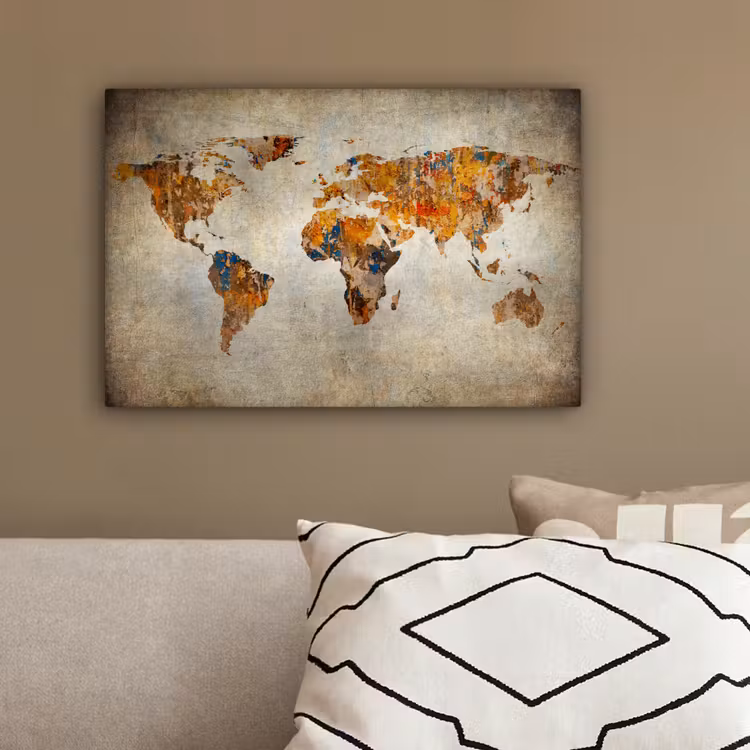 Wereldkaart - Vintage - Abstract - Kinderen - Jongens - Meisjes canvas 2cm klein -sfeer3