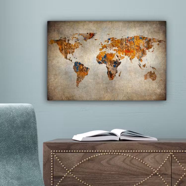 Wereldkaart - Vintage - Abstract - Kinderen - Jongens - Meisjes canvas 2cm klein -sfeer4
