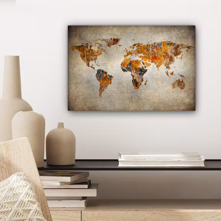 Wereldkaart - Vintage - Abstract - Kinderen - Jongens - Meisjes canvas 2cm klein -sfeer6
