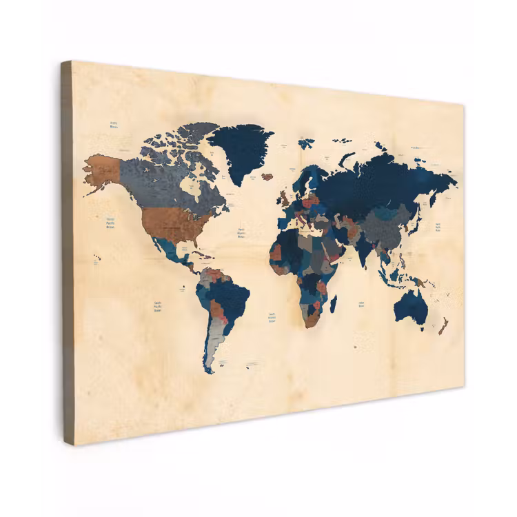 Wereldkaart - Vintage - Papyrus - Kinderen - Jongens - Meisjes canvas 2cm klein -z3d