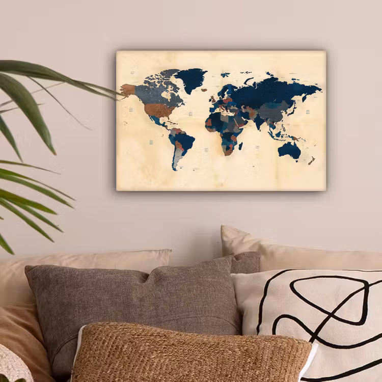 Wereldkaart - Vintage - Papyrus - Kinderen - Jongens - Meisjes canvas 2cm klein -sfeer1