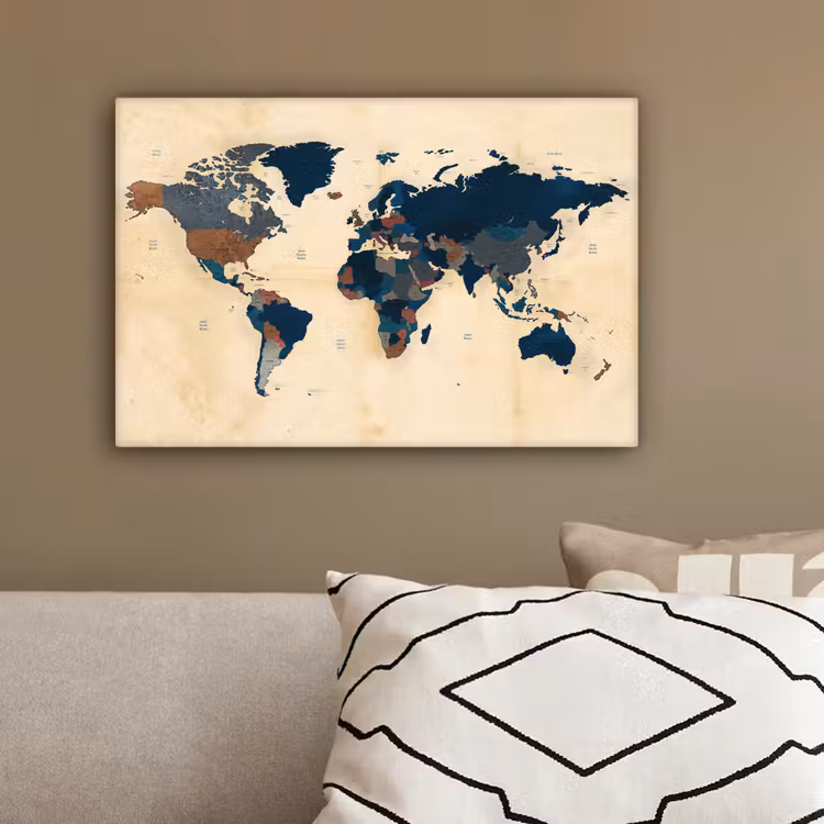 Wereldkaart - Vintage - Papyrus - Kinderen - Jongens - Meisjes canvas 2cm klein -sfeer3