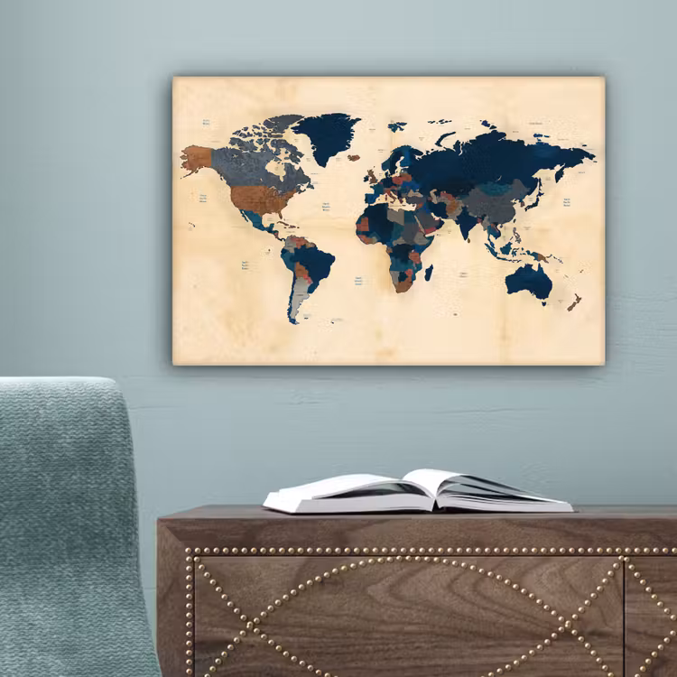 Wereldkaart - Vintage - Papyrus - Kinderen - Jongens - Meisjes canvas 2cm klein -sfeer4