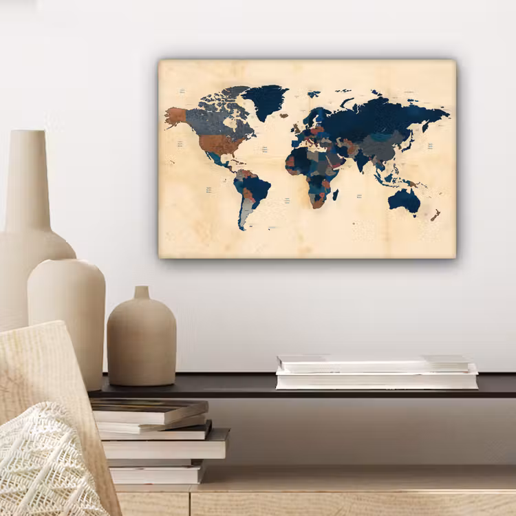 Wereldkaart - Vintage - Papyrus - Kinderen - Jongens - Meisjes canvas 2cm klein -sfeer6