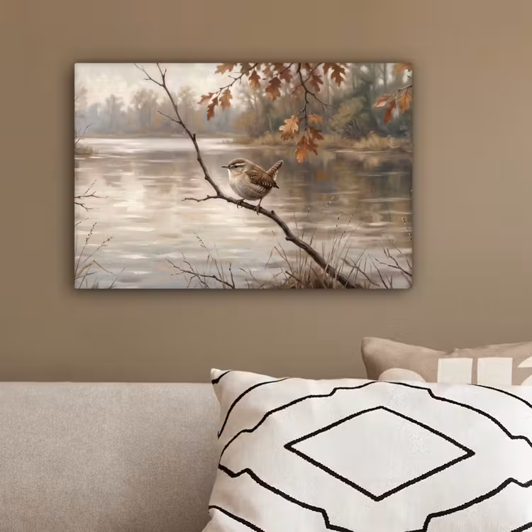 Winterkoninkje - Tak - Rivier - Natuur - Sfeervol canvas 2cm klein -sfeer3
