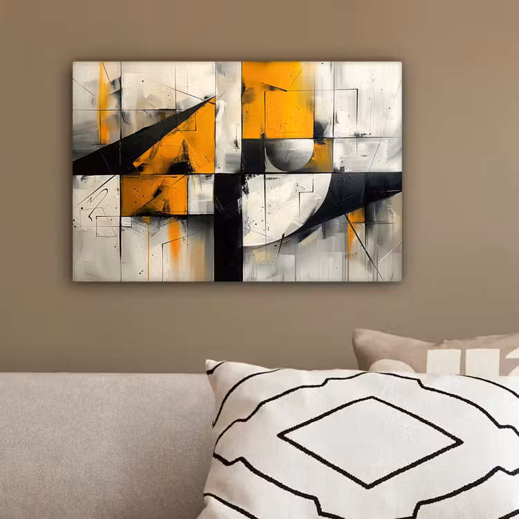Geel - Abstract - Modern - Vormen canvas 2cm klein -sfeer3