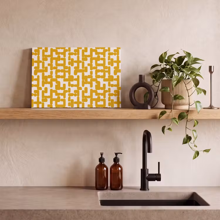 Geel - Beige - Patroon canvas 2cm klein 34 -sfeer3