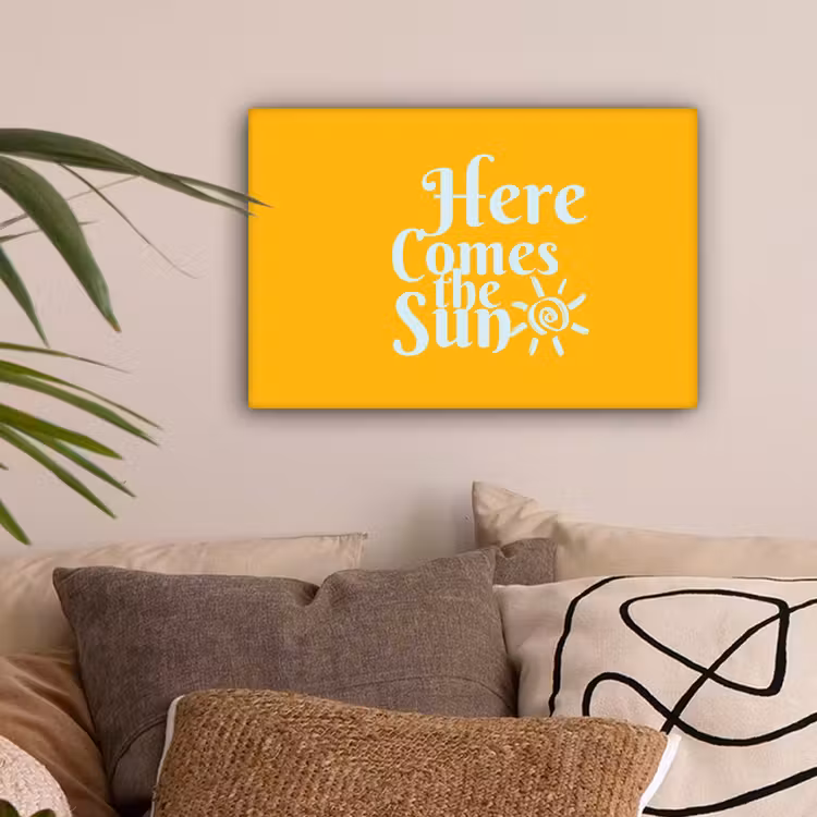 Geel - Blauw - Here comes the sun canvas 2cm klein -sfeer1