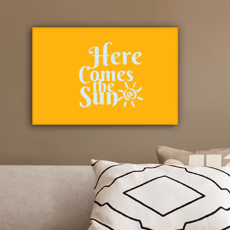 Geel - Blauw - Here comes the sun canvas 2cm klein -sfeer3