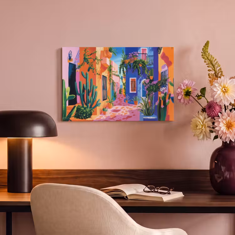 Geel - Blauw - Oranje - Huis canvas 2cm klein -sfeer4