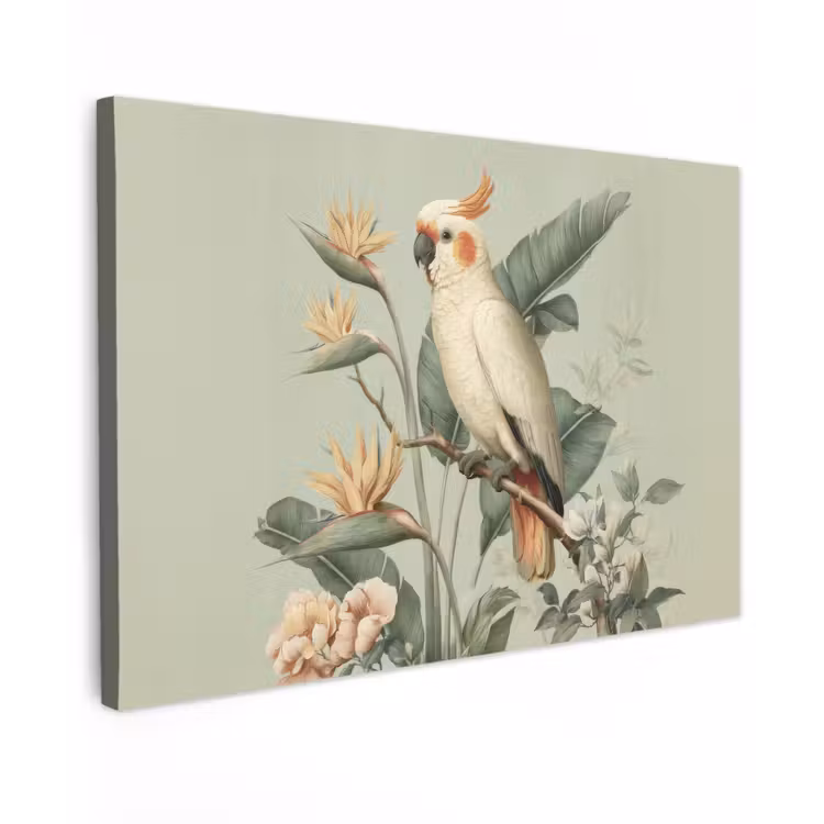 Gele kuifkaketoe - paradijsvogelbloemen - Groen canvas 2cm klein -z3d