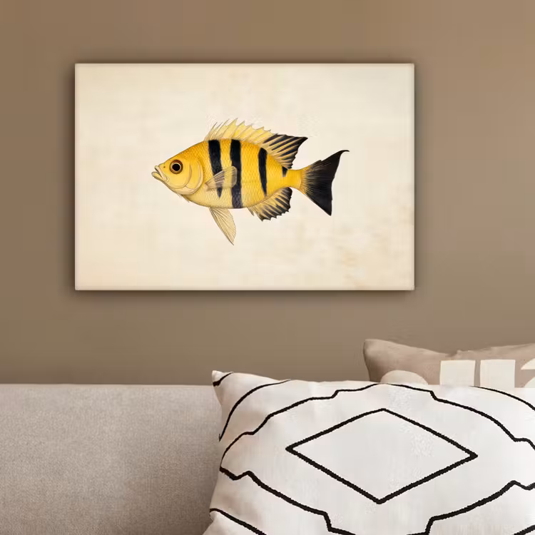 Geel - Vis - Strepen - Tropisch canvas 2cm klein -sfeer3