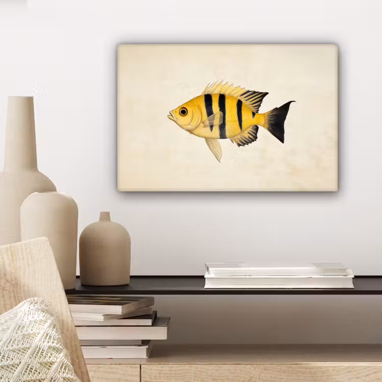 Geel - Vis - Strepen - Tropisch canvas 2cm klein -sfeer6