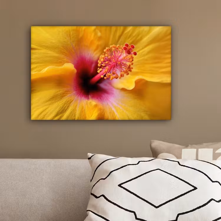 Geel - Hibiscus - Tropisch canvas 2cm klein -sfeer3
