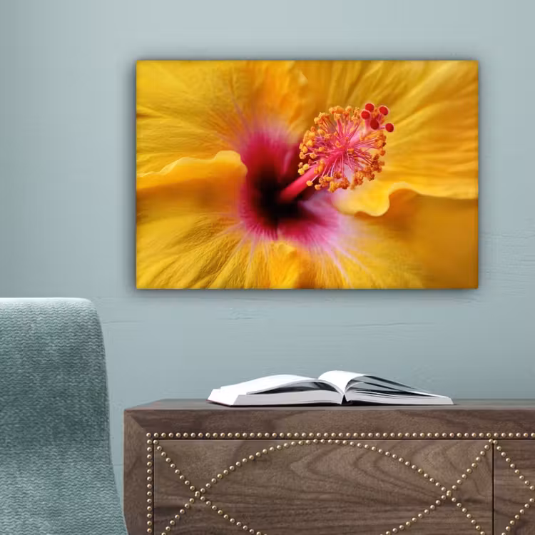 Geel - Hibiscus - Tropisch canvas 2cm klein -sfeer4