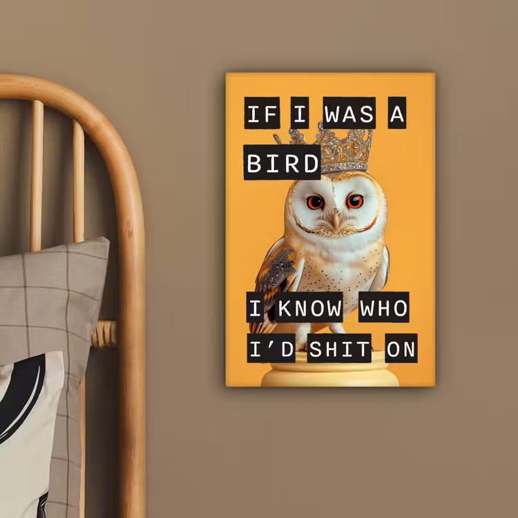 Geel - Uil - Vogel - Decoratie canvas 2cm klein -sfeer3
