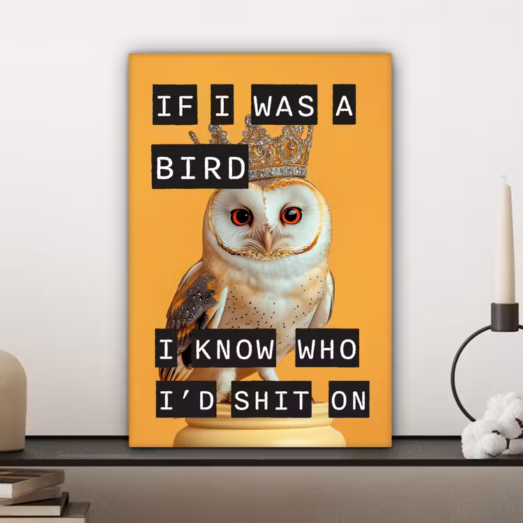 Geel - Uil - Vogel - Decoratie canvas 2cm klein -sfeer6