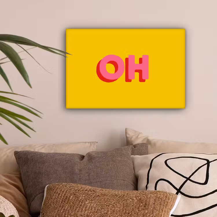 Geel - Roze - Oh - 3D canvas 2cm klein -sfeer1