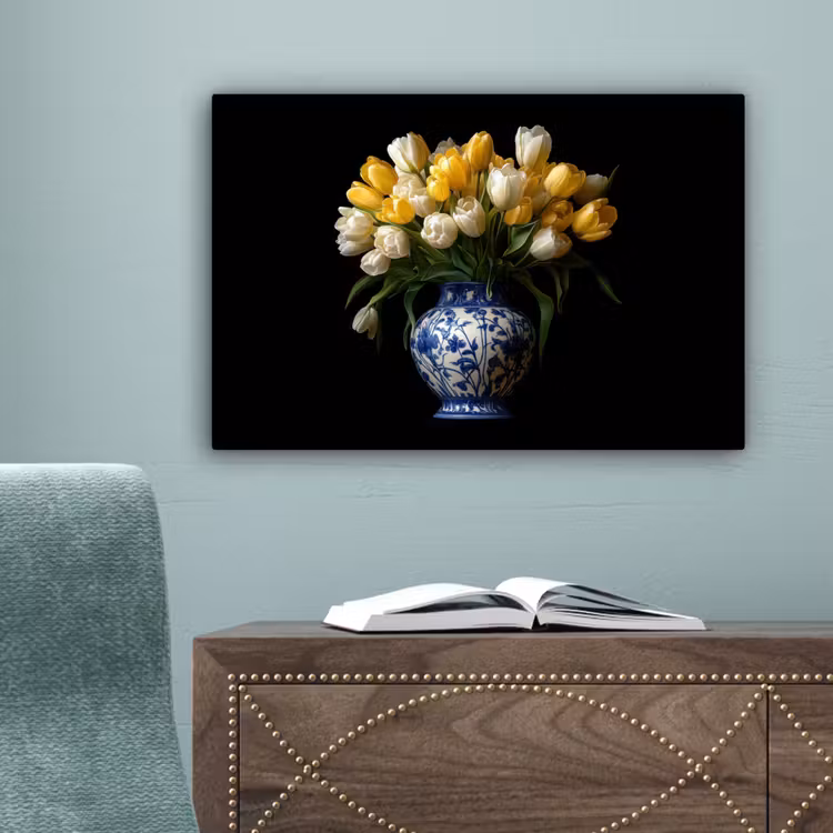 Geel - Tulpen - Vaas - Bloemen canvas 2cm klein -sfeer4