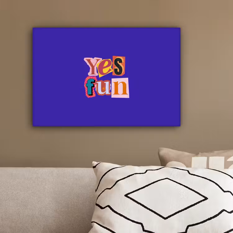 Yes fun - Kleurrijk - Collage-stijl canvas 2cm klein -sfeer3