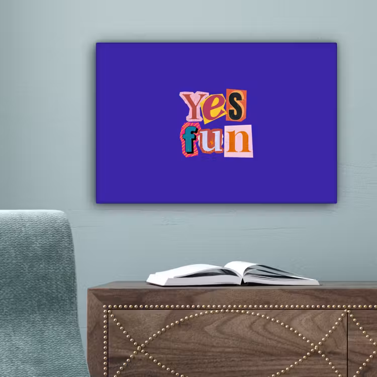 Yes fun - Kleurrijk - Collage-stijl canvas 2cm klein -sfeer4
