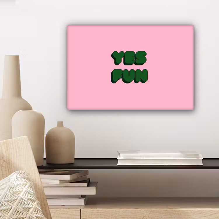 Yes fun - Groen - Roze canvas 2cm klein -sfeer3